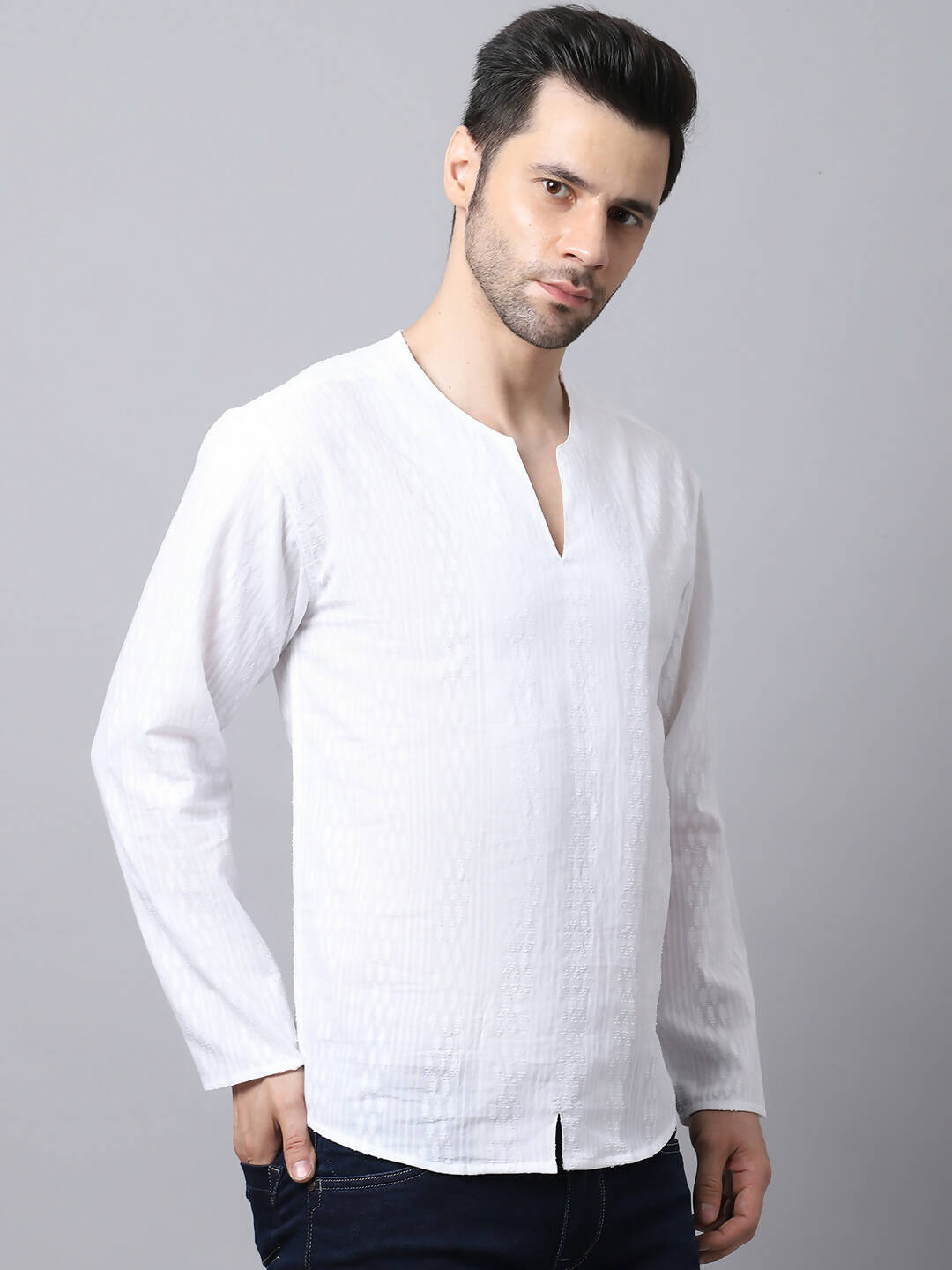 Even Apparels White Pure Cotton Embroided Men's Kurta