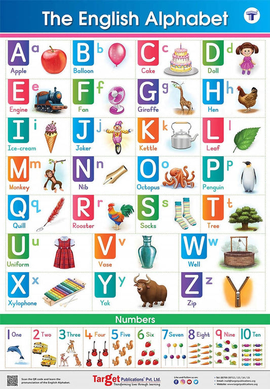 Jumbo English Alphabet and Numbers Hanging Chart for Kids