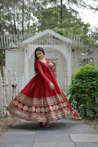 Joban Fashion Maroon Georgette Sequence Embroidery Work Kurta Set