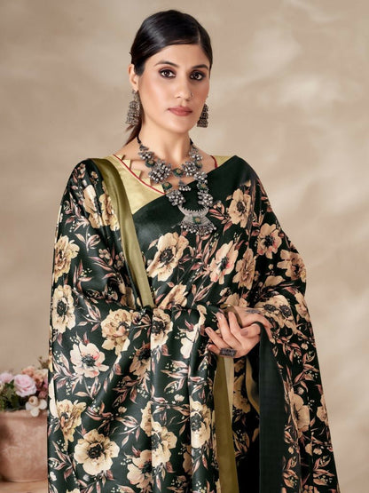 Aayaa Designer Winter Collection Printed Saree With Shawl - Multi Color