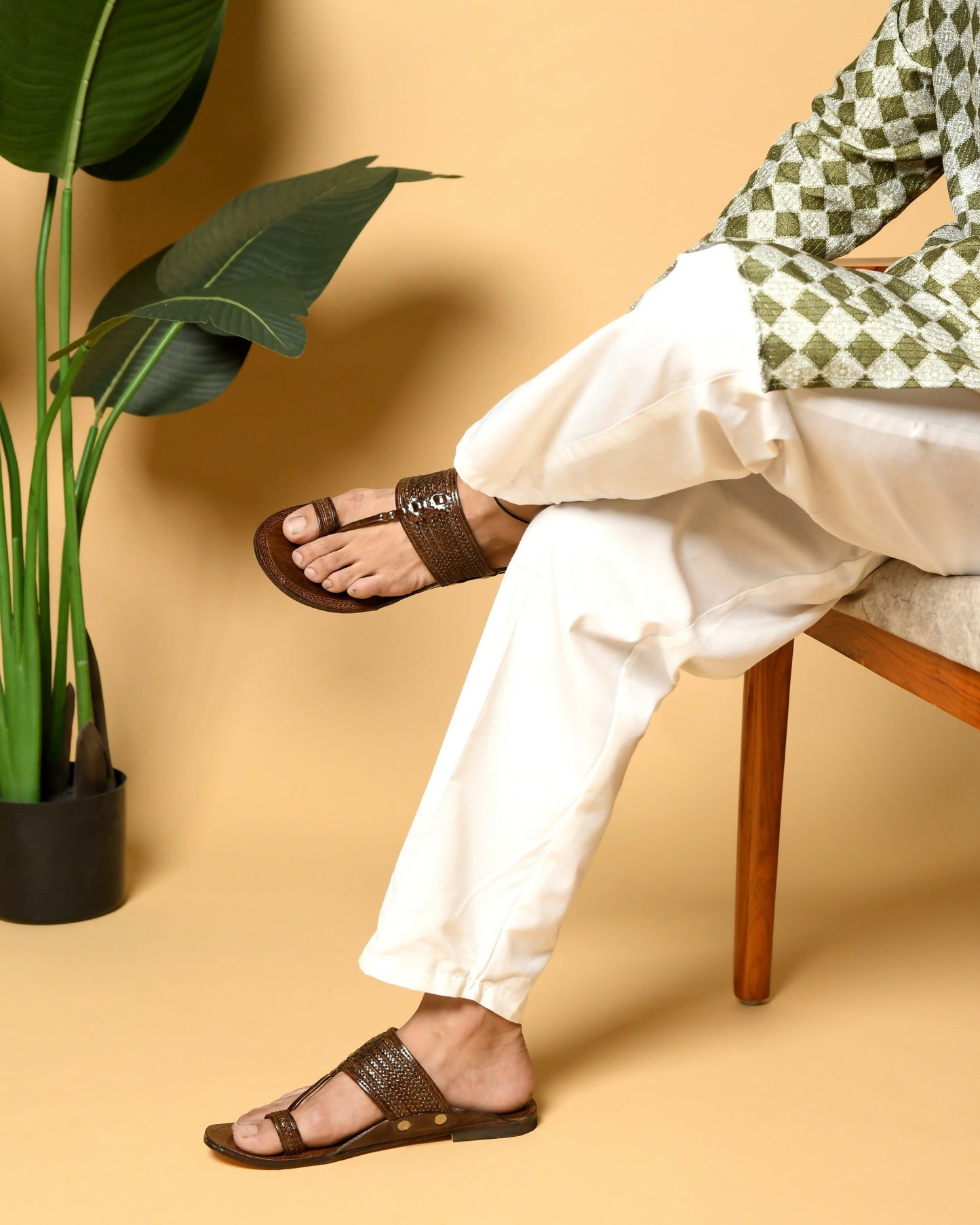 Stepsoft Men'S Brown Kolhapuri Chappal | Handcrafted Leather Slip-On Ethnic Footwear
