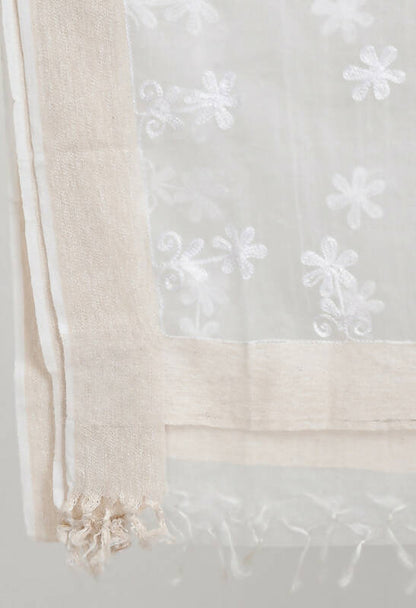 Mominos Fashion Moeza Women's Orgenza All Over Chikan Work White Dupatta
