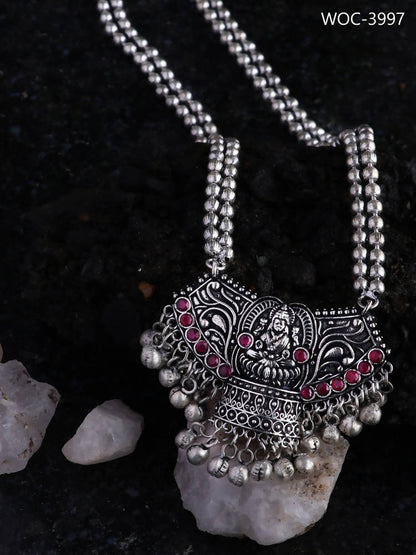 Mominos Fashion Johar Kamal Oxidised Laxmi Mata Statement Piece Long Necklace