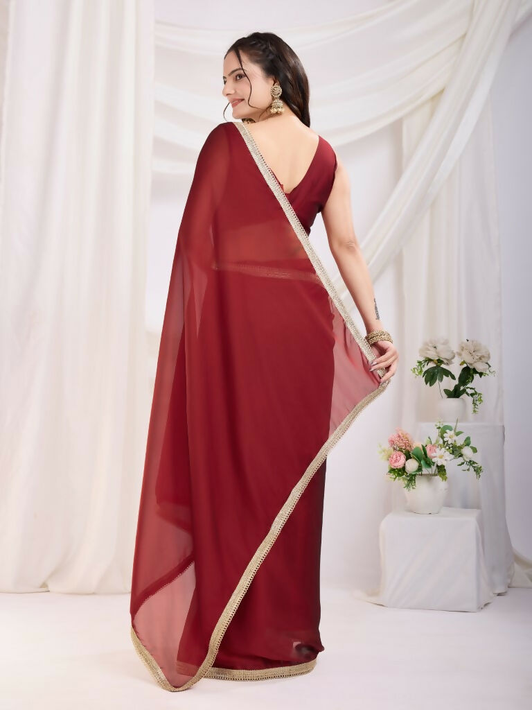 Maroon Rangoli Silk Solid, Lace Border Ready To Wear Saree - Kashvi