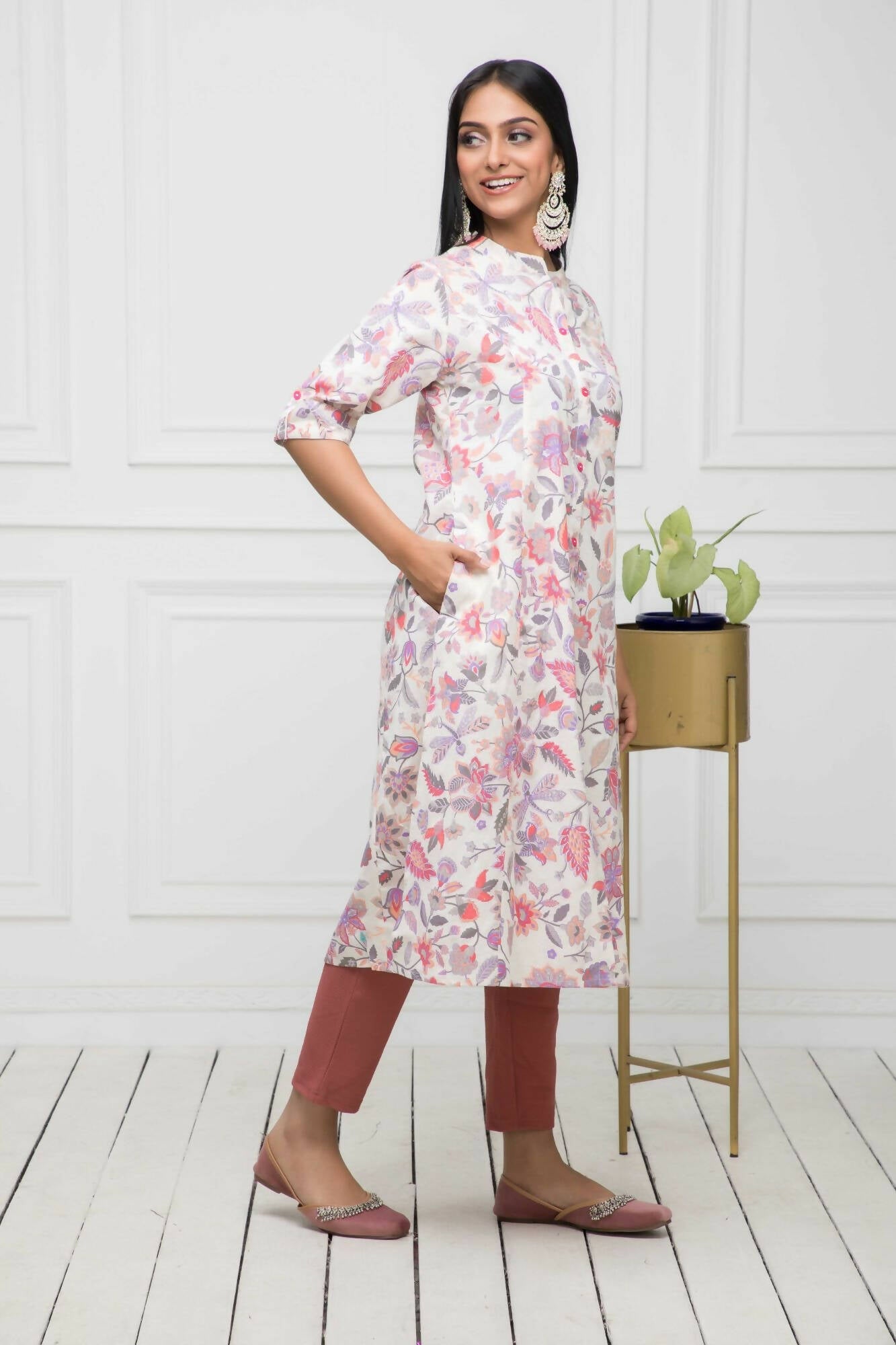 Myshka Women Cotton A-Line Round Neck Multi Floral Kurtas