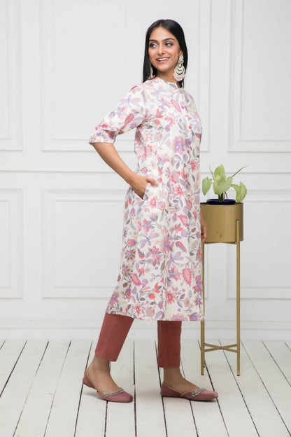 Myshka Women Cotton A-Line Round Neck Multi Floral Kurtas