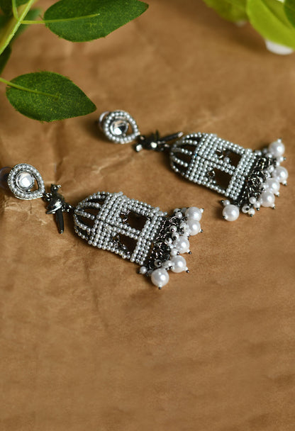 Mominos Fashion Johar Kamal Silver Color Bird Nest Earrings With Pearls