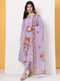 Yufta Lavender Linen Cotton A Line Kurta Dupatta Pant Set