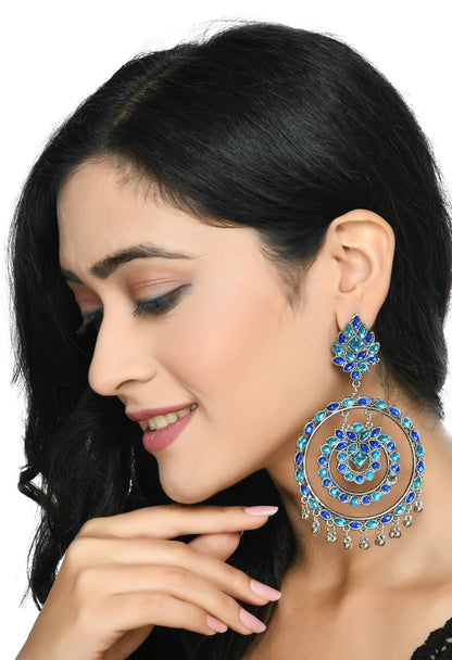 Mominos Fashion Johar Kamal Women's Blue Kundan Circles Earrings