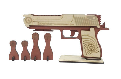 Kraftsman Semi-Automatic Wooden Rubber Band Shooting Gun Toys for Kids & Adults with Target | 5 Rapid Fire Shots