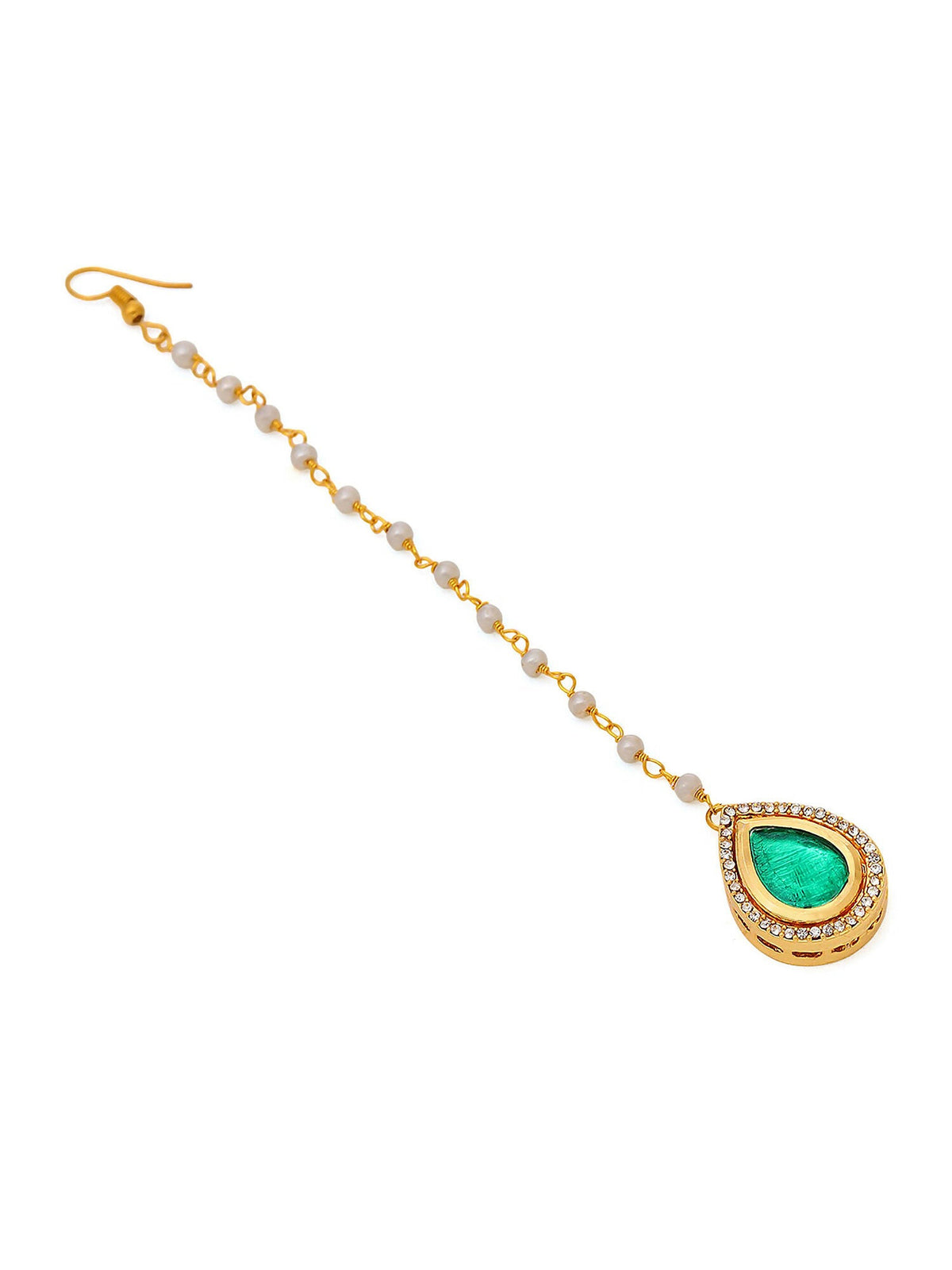 Ruby Raang Tear Drop Green Meenakari with Diamond Maang Tikka