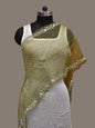 Light Green Bandhani Organza Stole with Embroidary Work Design - Global Threads