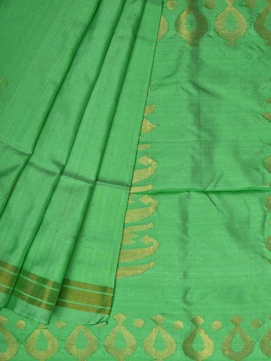 Light Green Uppada Silk Handloom Saree with Karpur Pallu Design - Global Threads