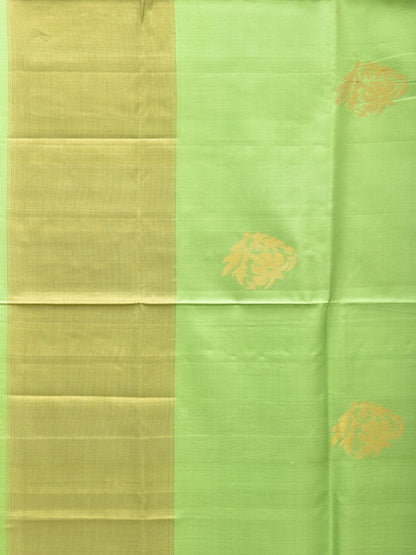 Light Green Uppada Silk Handloom Saree with Nilamabri Buta Design - Global Threads