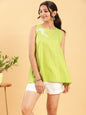 BohoJazz Lime Green Top with Motif and White Shorts Co-ord Set