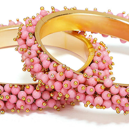 Mominos Fashion Joharkamal Gold-Polished Baby Pink Beads Work Bangles