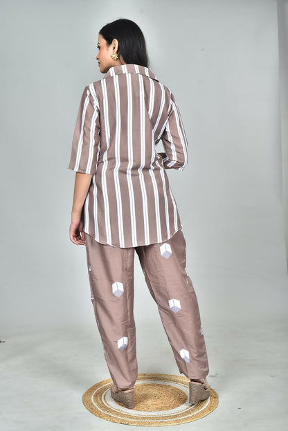 Morchari Digital Print Semi Muslin Co-Ord Set Top & Trouser-Multicolor