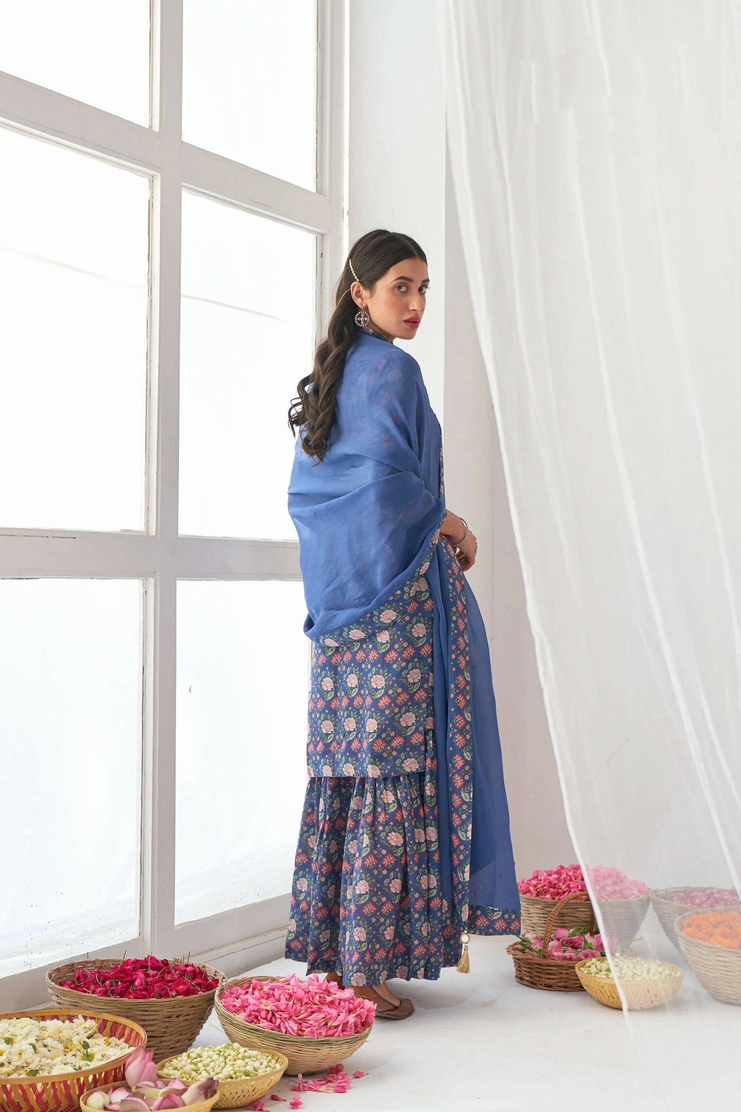 Designer Stylish Blue Muslin Stitched Suit With Dupatta - Anbazaar