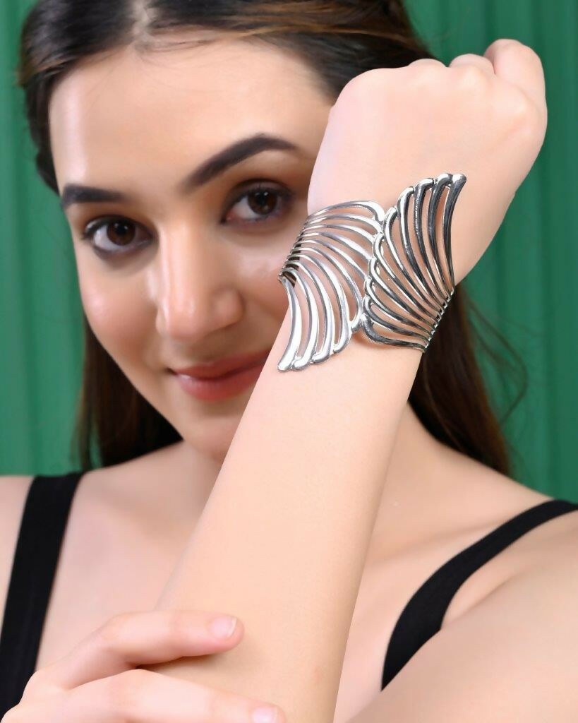 VOJ Pack of 3 Bracelet - Gold, Silver and Black Tonned Kada Bracelet.