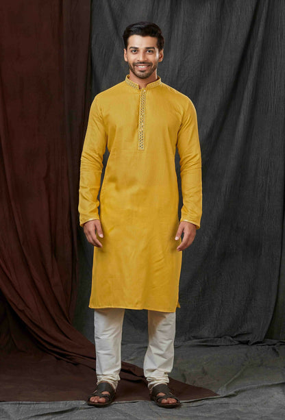 Joban Fashion Musturd Self Jacquard Kurta Pyjama