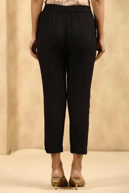 Juniper Women's Black Rayon Flex Solid Straight Pant