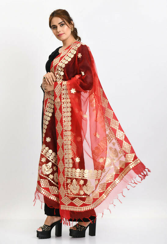 Mominos Fashion Moeza Women Organza Gotta Patti Bridal Dupatta Red Dupatta