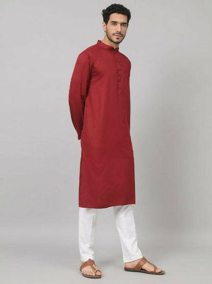 Giza Cotton Maroon Plain Kurta by Hilo Design