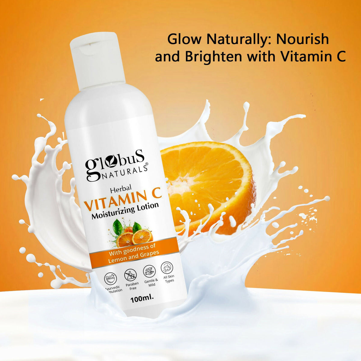 Globus Naturals Herbal Vitamin C Moisturizing Body Lotion For Skin Brightening & Nourishment, Glowing & Youthful Skin, All Skin Types