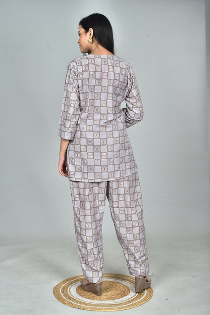 Morchari Digital Print Semi Muslin Co-Ord Set Top & Trouser-Multicolor