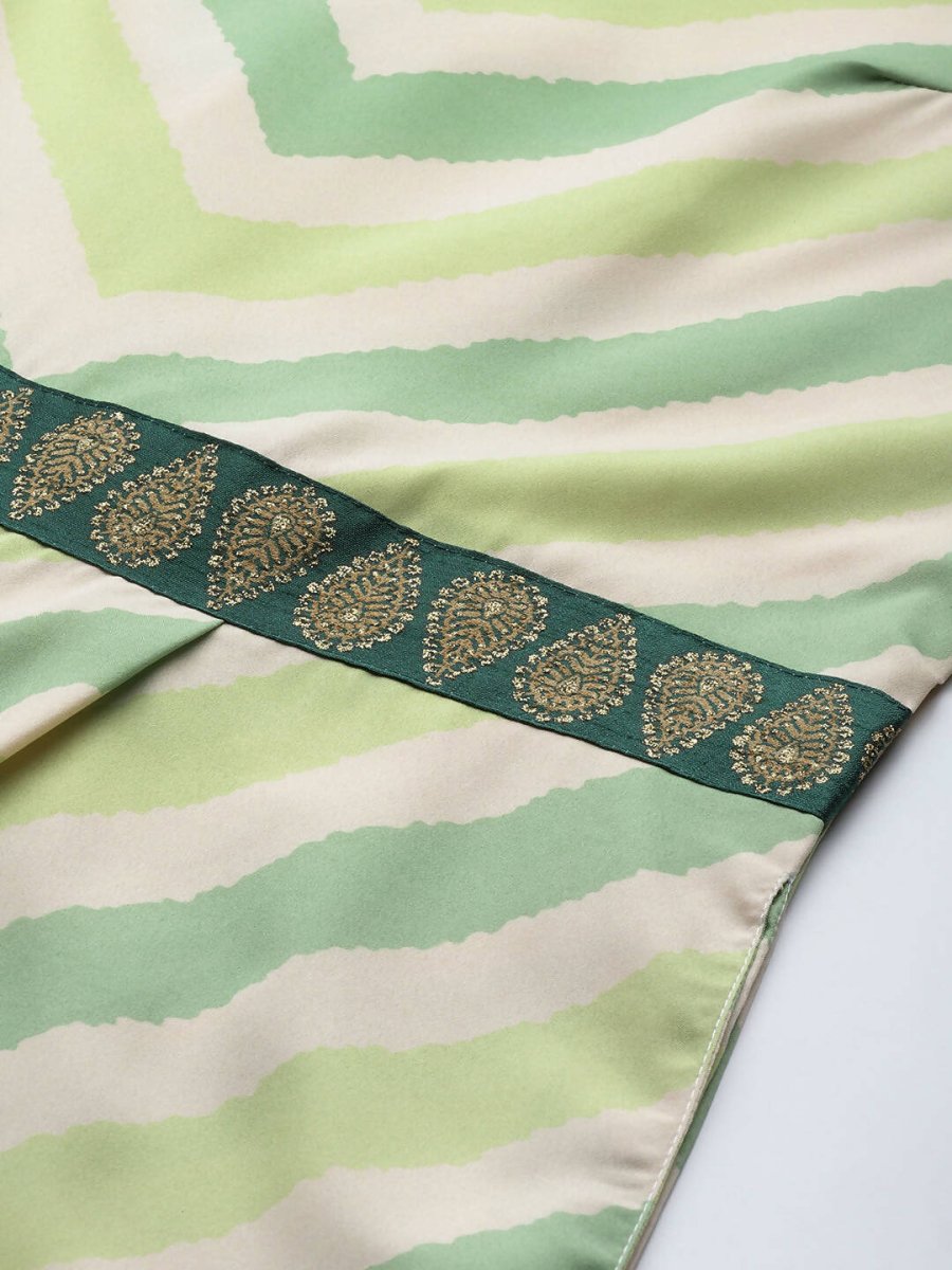 Ahalyaa Off White & Green Zig Zag Print Basic Jumpsuit