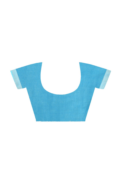 Mominos Fashion Moeza Sky Blue Bhagalpuri Handloom Silk Linen Saree with unstitched Blouse piece