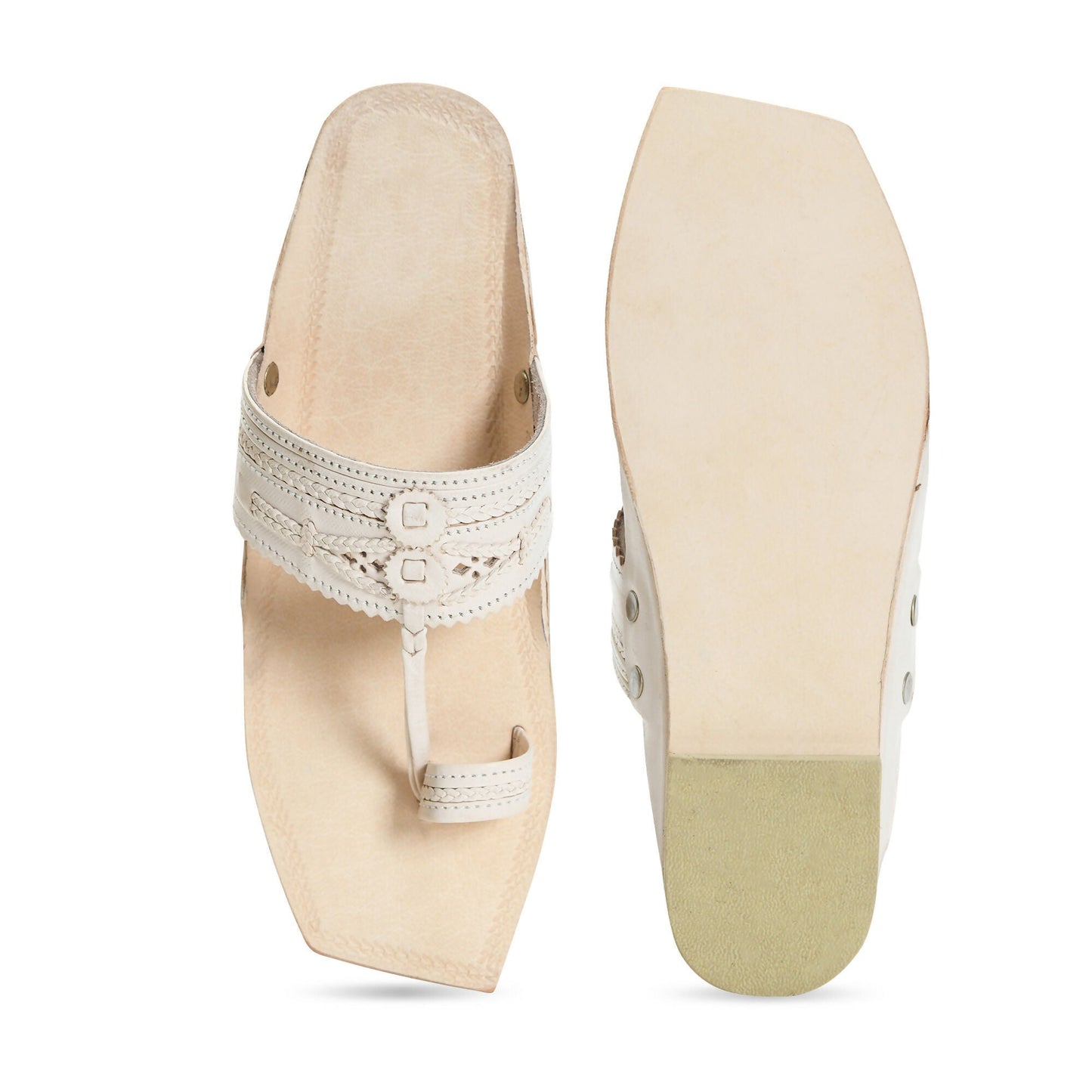 Stepsoft Men'S Cream Kolhapuri Chappal | Ethnic Leather Slip-On For Wedding & Festive Wear