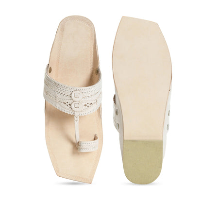 Stepsoft Men'S Cream Kolhapuri Chappal | Ethnic Leather Slip-On For Wedding & Festive Wear