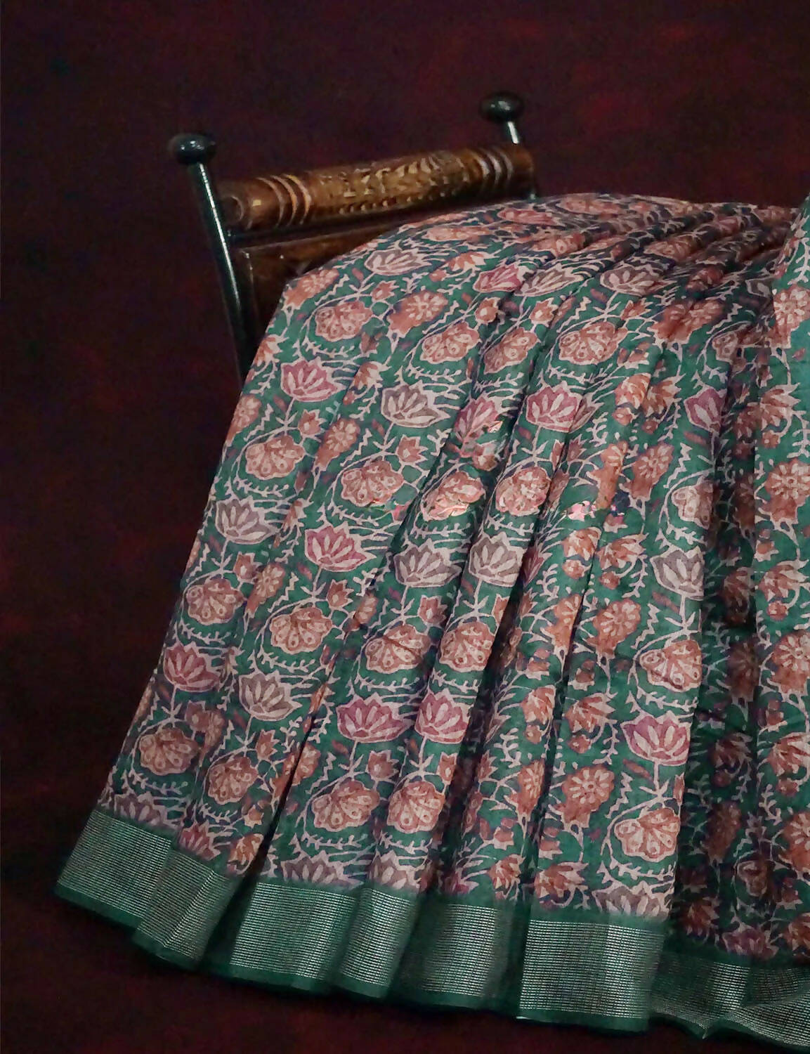 Light Green Lotus Print Semi Chanderi Saree By Gayathri Reddy Designer Studio