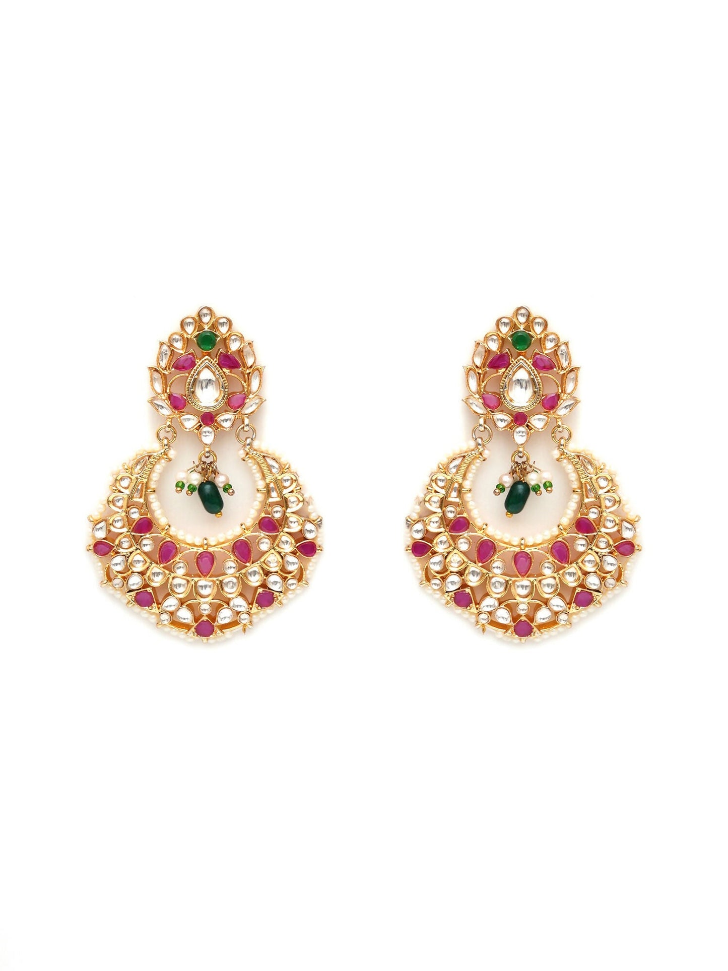 Kundan Chand Earrings (Gold) - Ruby Raang