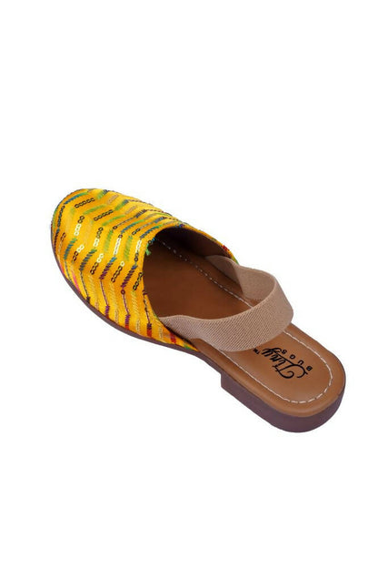 Tiny Bugs Girls Embroidered Strap Ethnic Jutis-Yellow