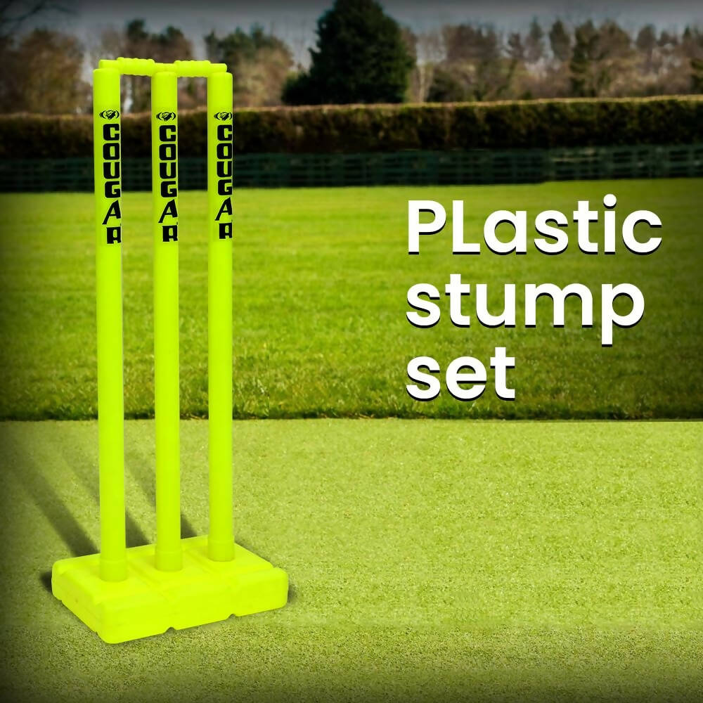 Cougar Plastic Cricket Stumps Set (Portable Plastic Wicket Set) with Stand & Bails