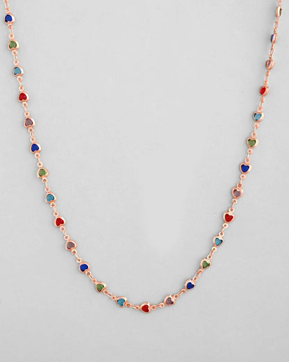 VOJ Gold-Polished Chain For Women With Multi Colour Hearts