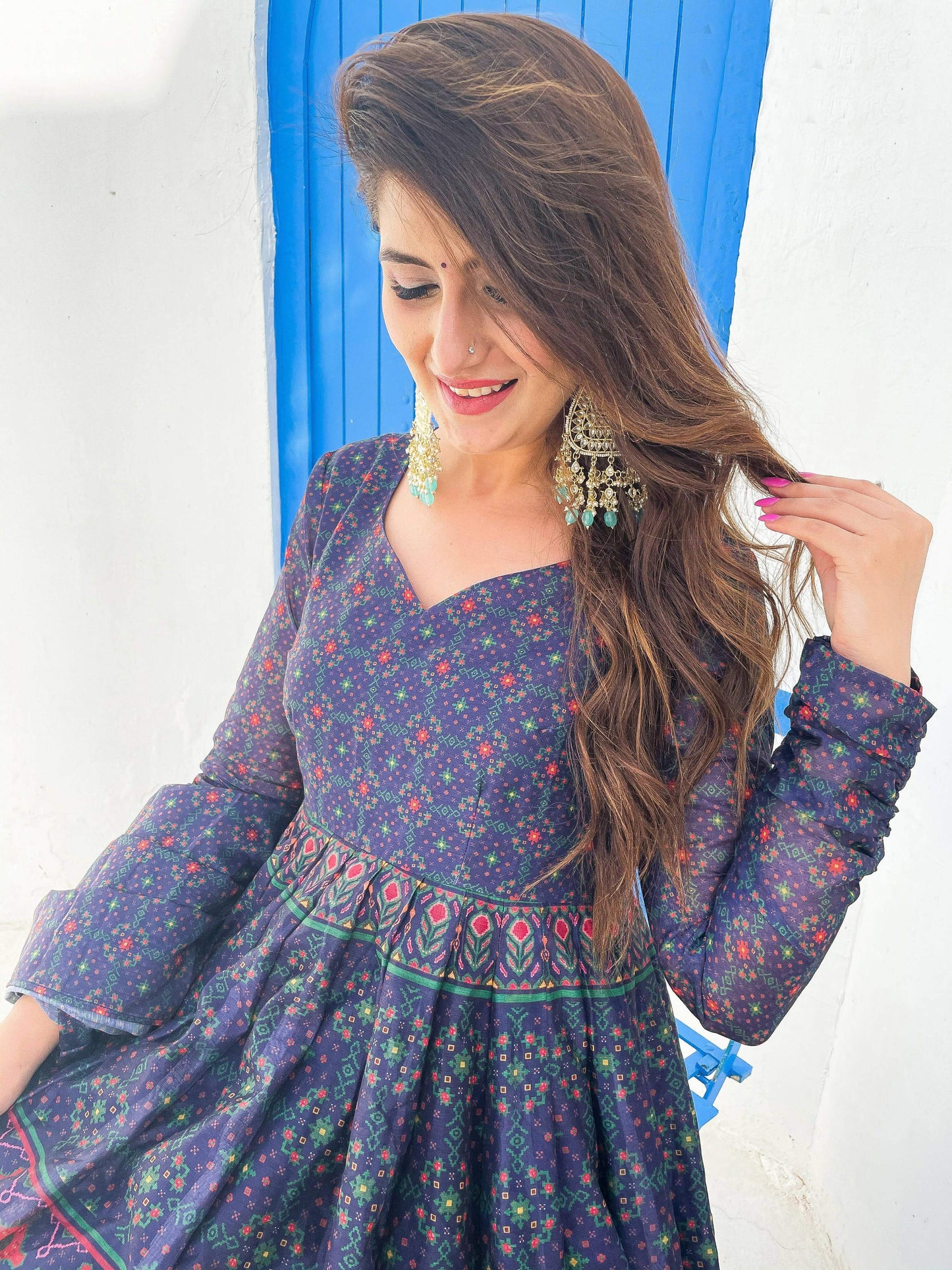 Partywear Designer Blue Chanderi Suit - Anbazaar