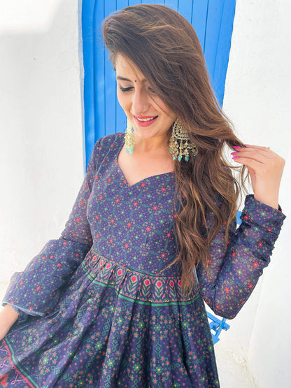 Partywear Designer Blue Chanderi Suit - Anbazaar