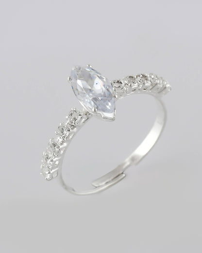 VOJ white CZ-detail Stainless Steel Cubic Zirconia Silver Plated Adjustable Finger Ring