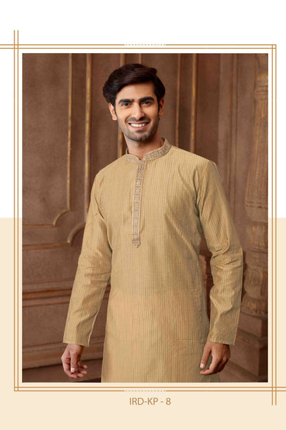 Joban Fashion Light Grey art Silk Blend Strips kurta Pyjama