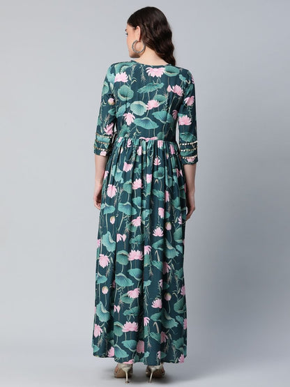 Ahalyaa Women Dark Green Crepe Digital Print Dress