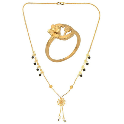 AanyaCentric Gold-Polished Mangalsutra & Ring Set