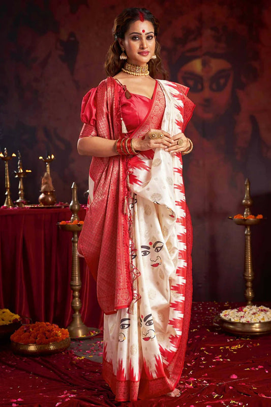 Joban Fashion Off White Silk Blend Garad Saree