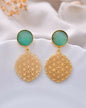 VOJ One Gram Gold-Polished Teal Colored Stone Studded Earrings