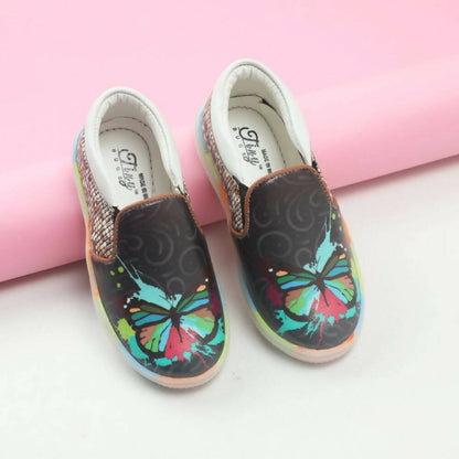 Tiny Bugs Unisex Butterfly Printed Slip Ons Sneakers - Black