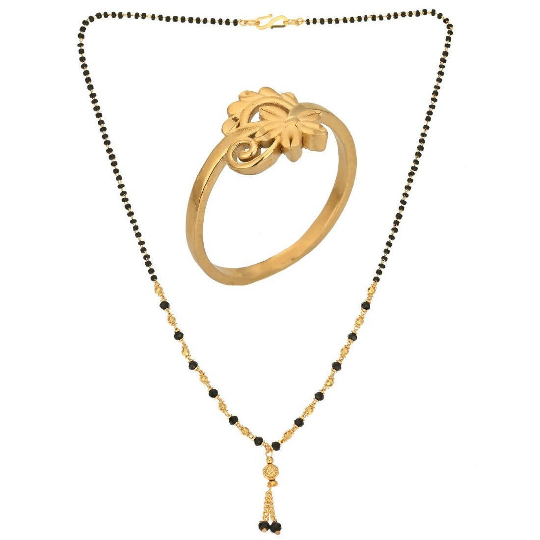 AanyaCentric Gold-Polished Mangalsutra & Ring Set