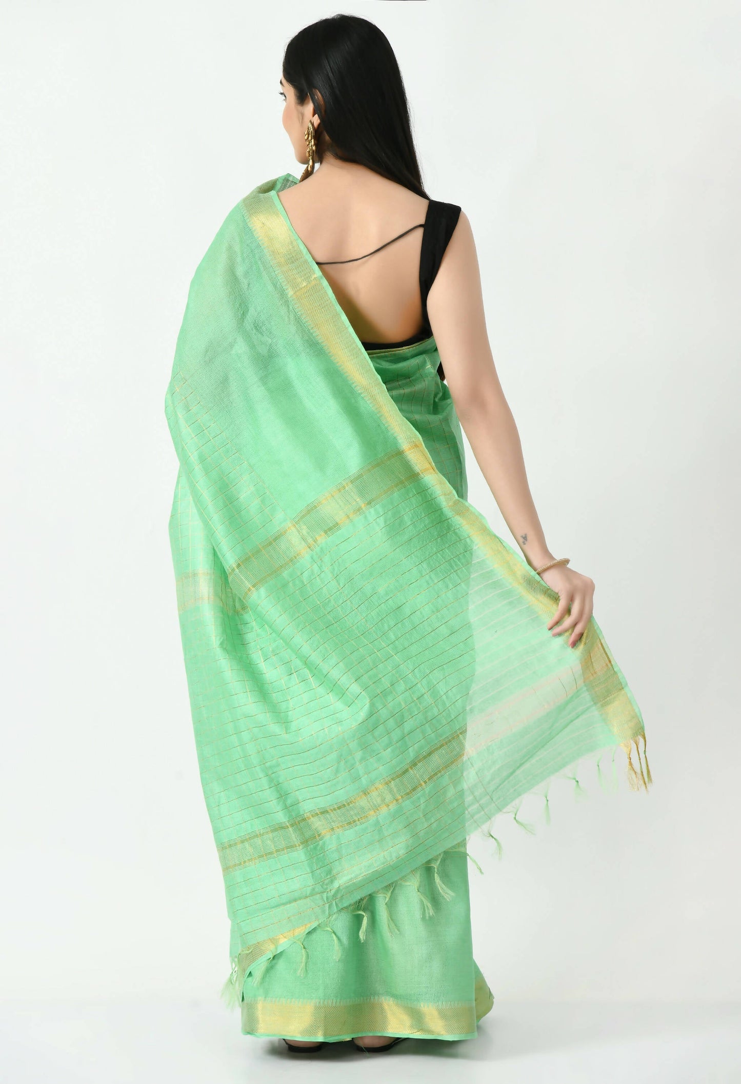 Mominos Fashion Moeza Sea Green Bhagalpuri Handloom Silk Raj Shree Saree with unstitched Blouse piece