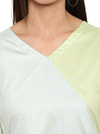 Ahalyaa Women Lime Green & Off-White Printed A-Line Kurta